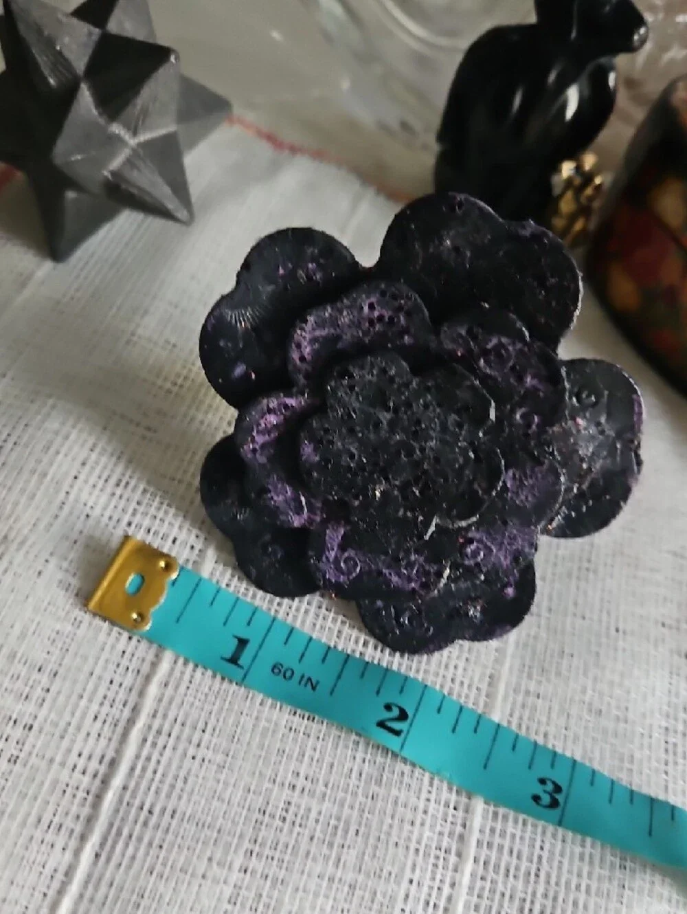 Handcrafted Black Genuine Leather Tooled & Painted Pet Collar Floral Accent NEW